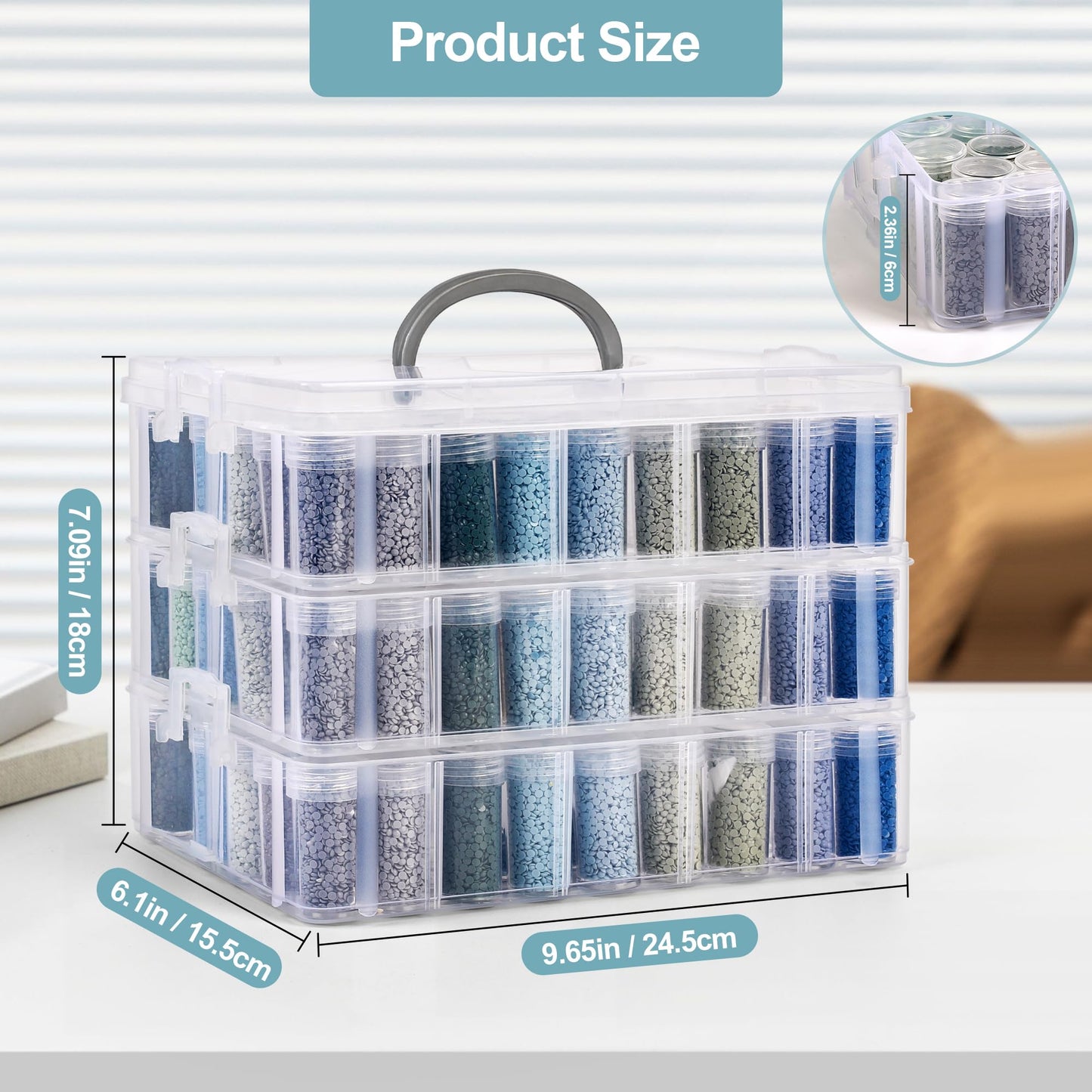 MERATIA Diamond Painting Storage Container, 3-Tier Bead Organizer Box with 150 Slots, Stackable Crafts Organizers for DIY Diamond Art Craft Jewelry Bead Storage