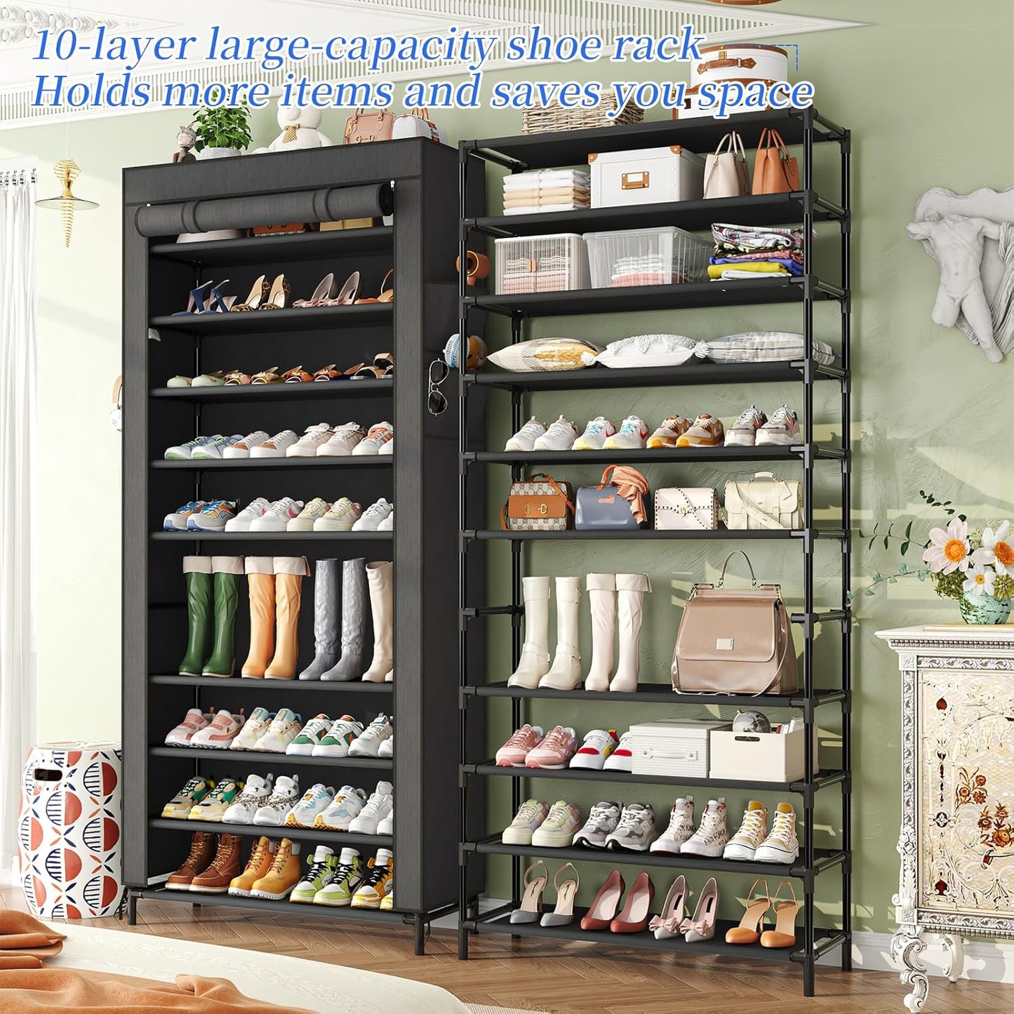 40 10 Closet, Simple Trending Tall Shoe Rack Organizer Holds Pairs, Tier Large Capacity Shoe Cabinet Storage with Cover
