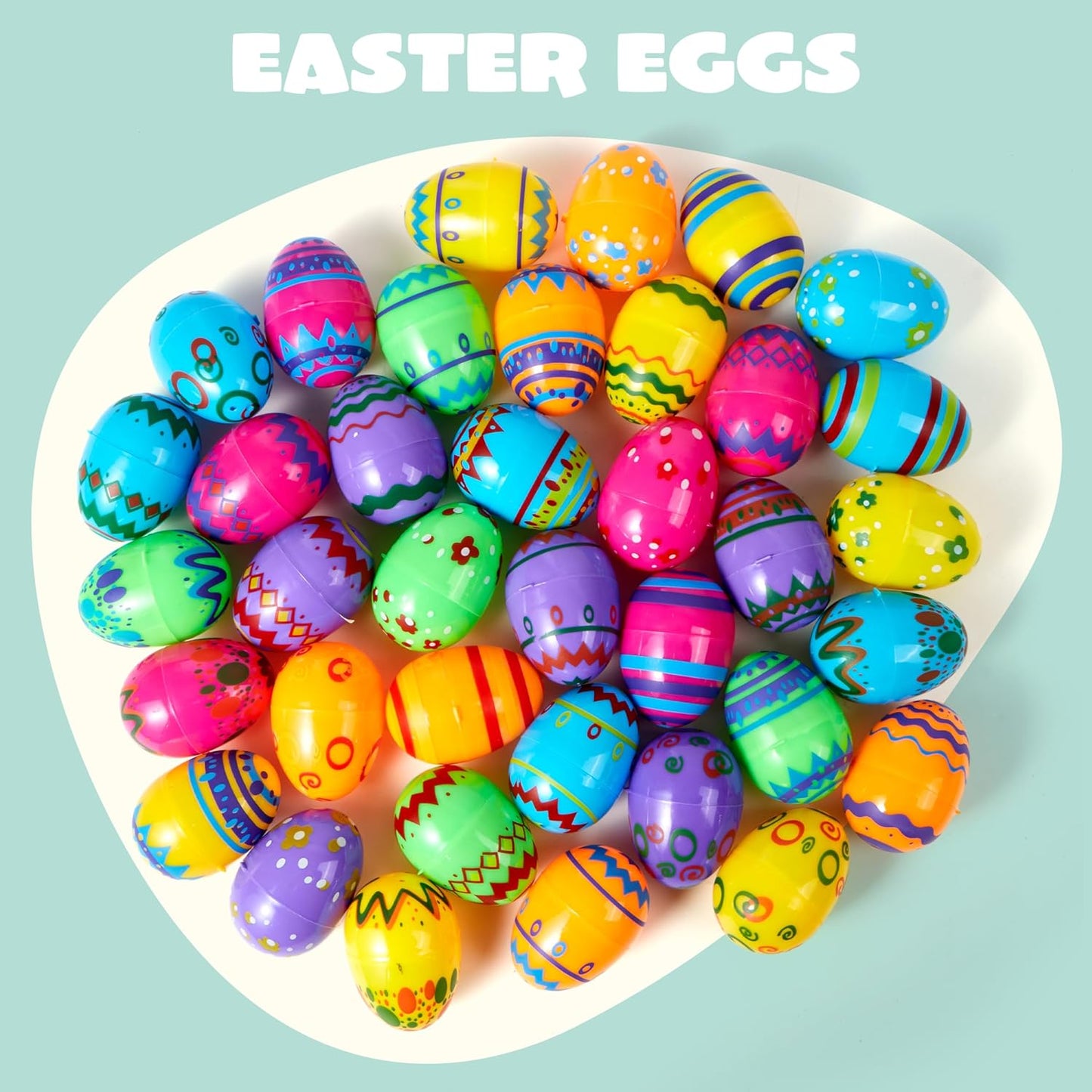 36PCS 2.3" JOYIN Printed Empty Colorful Plastic Eggs Fillable, Bright Plastic Eggs Bulks for Festival Hunt, Filling