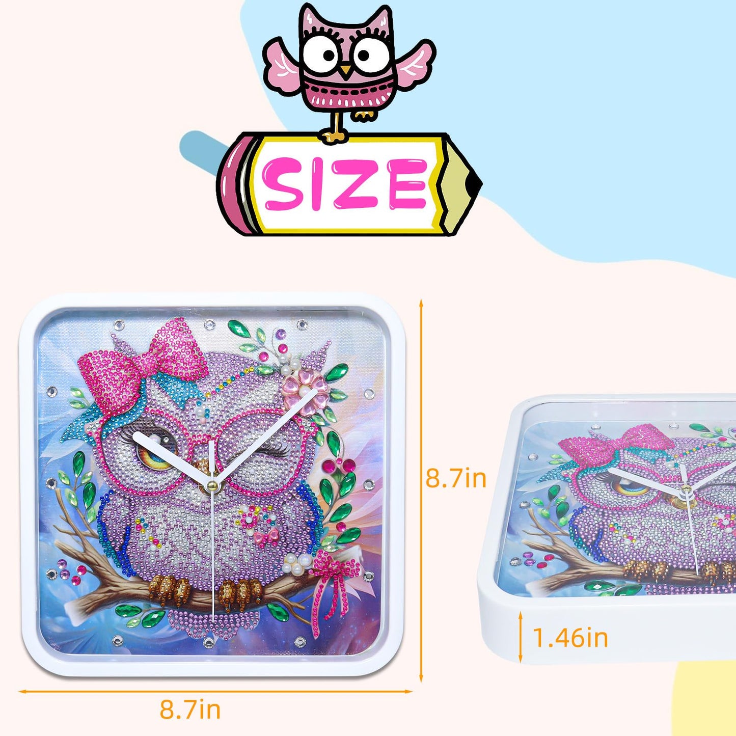 LEIYULY Diamond Art Kits for Adults, Hanging Cute Owl Diamond Painting Clock, Round Gem Crystal Art Painting for Beginners, Creative Home Decor Gift