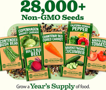 55 Pack 28,000+ HOME GROWN Vegetable Seeds Non-GMO Heirloom Seeds for Planting Vegetables, Survival Seed Vault, Garden