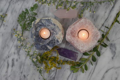 Nature’s Decorations Tealight Candle Holder - Real Rose Quartz Natural Stone Crystal Perfect for Home & Kitchen Geode Decor, and Centerpieces, Ideal as Candlestick Holder, 3 x 3 x 1.5 Inches