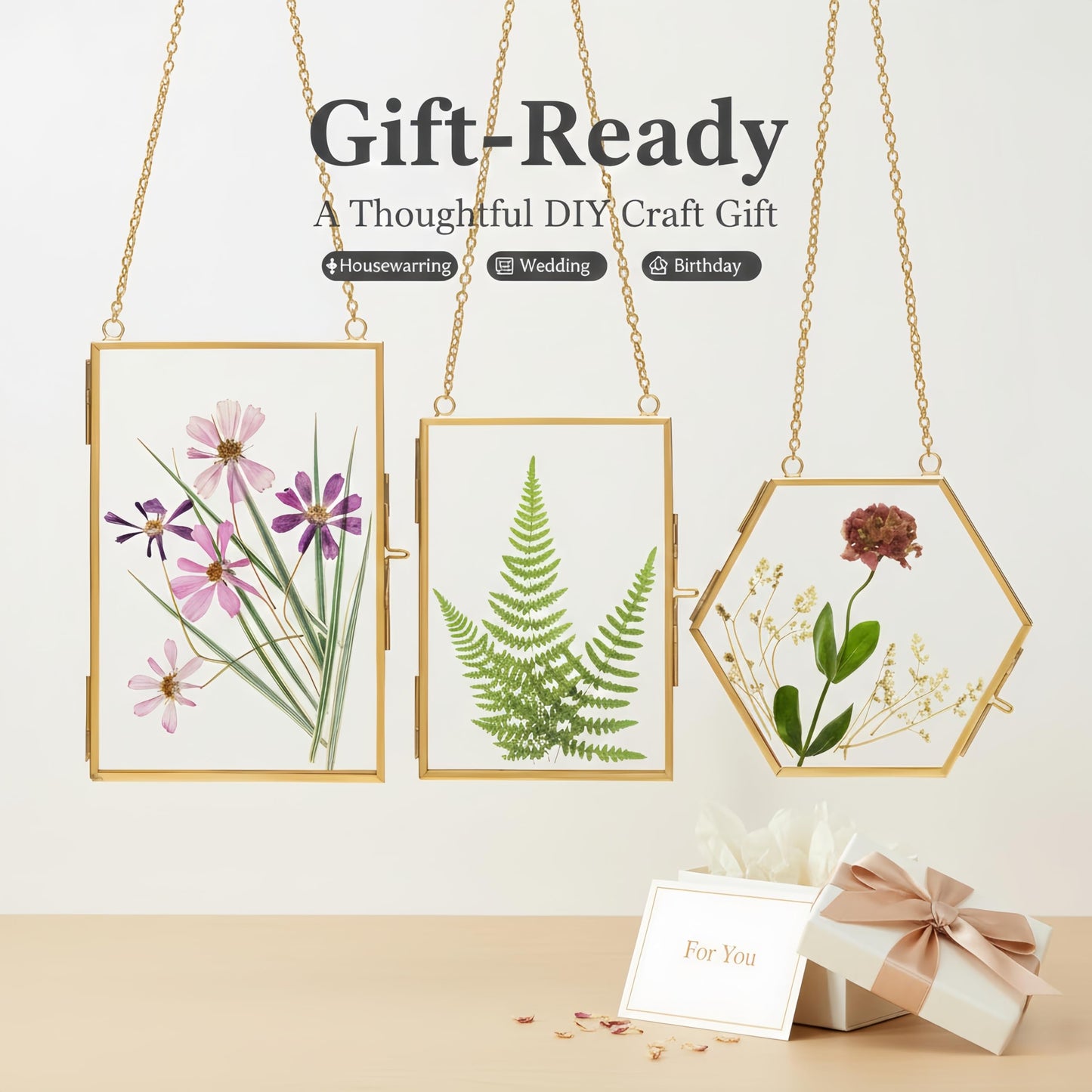 Relaxing Garden Pressed Flower Craft Kit for Adults & Women, DIY Floating Double Glass Frame Kit with Real Dried Flowers, Handmade Gift Art Project for Home Décor, Keepsake & Creative Crafts