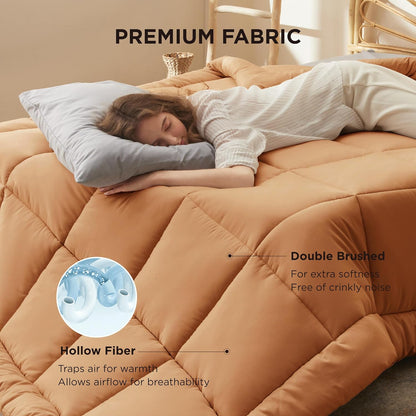 Bedsure Comforter Duvet Insert - Twin Size All-Season Quilted Down Alternative Bedding | GentleSoft, Burnt Orange 88 x 68 Inches