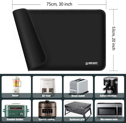 Heat Resistant Mat for Air Fryer Site, Fireproof Silicone Countertop Protector, Non-slip and Waterproof, Black