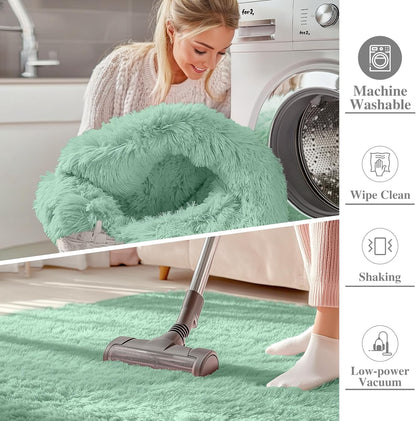 OLANLY Area Rugs - Soft Fluffy Shaggy Indoor Carpet for Living Room & Bedroom | 4x5.9 ft Mint Green