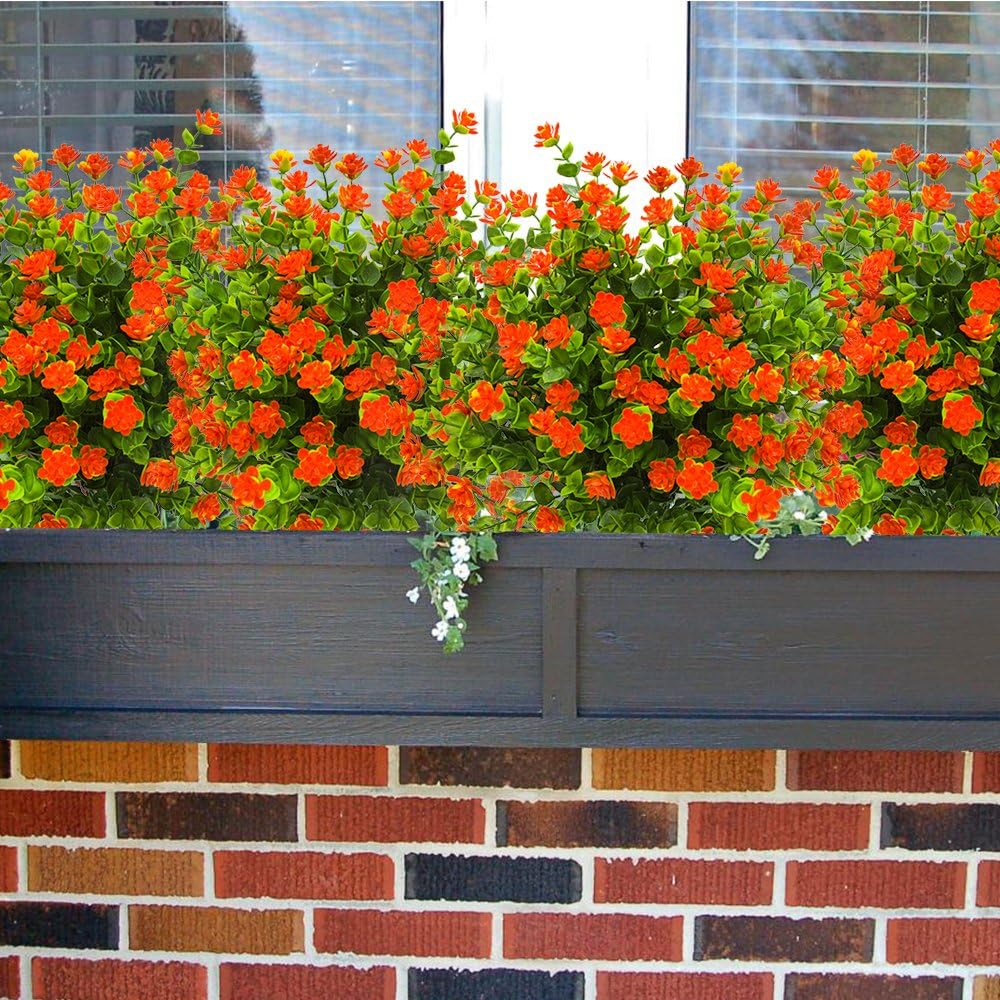 Artificial Flowers Faux Plastic Greenery Shrubs, UV Resistant Outdoor Plants for Home Kitchen Office Wedding Decor