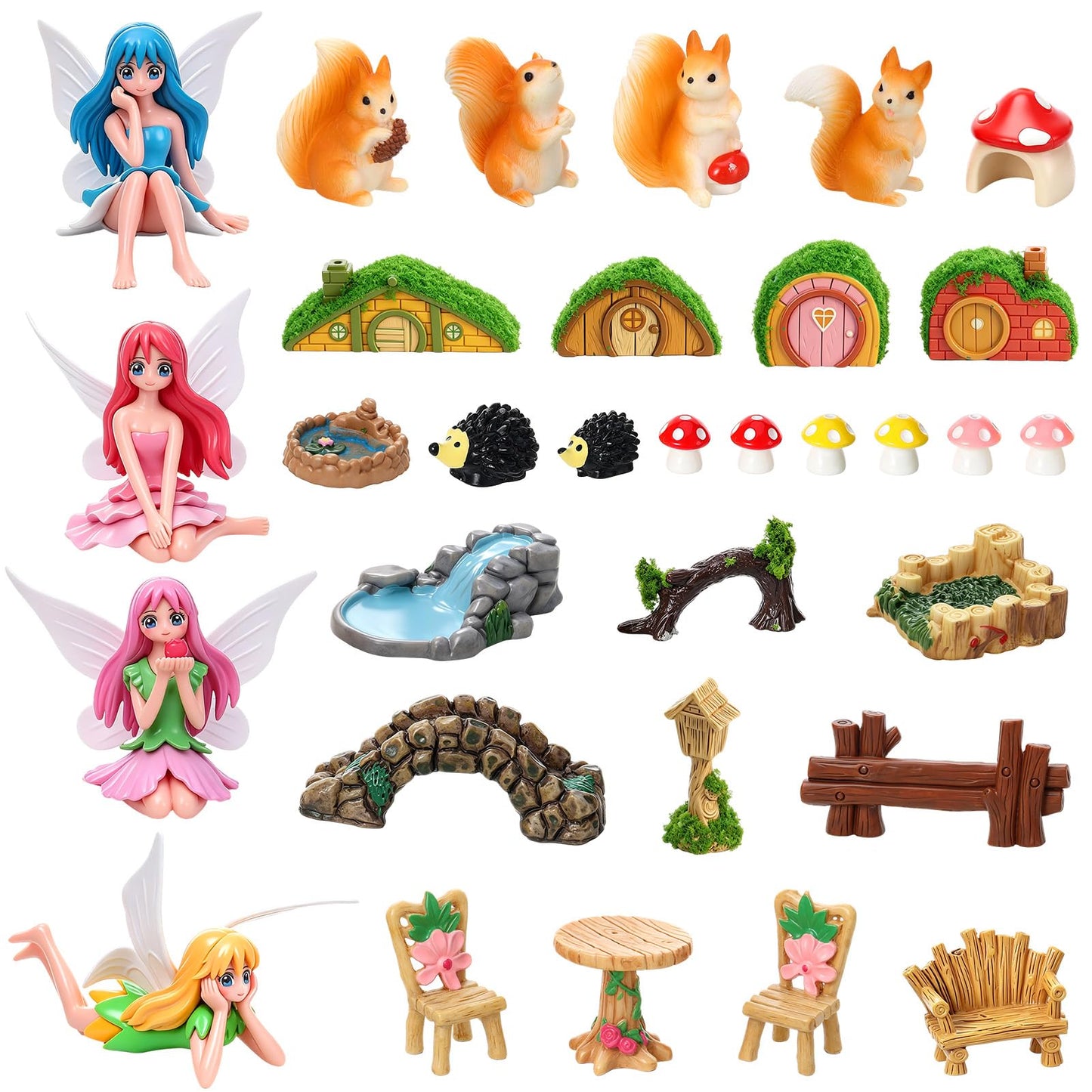 GGSTDDUP 32 Pcs Fairy Garden Accessories, Mini Fairy Figures Animal Plant Furniture Scene Accessories, Miniature Garden Ornaments for DIY Craft Landscape Bonsai Glass Container Dollhouse Decor