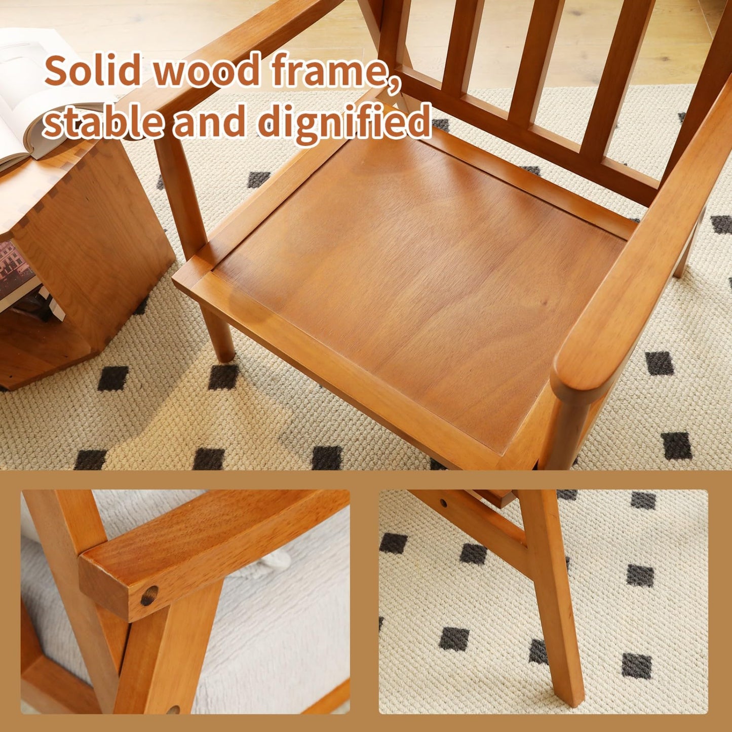 KEIKI Solid Wood Accent Club Chair with Soft Flannel Upholstered Cushion, Mid-Century Modern Style Reading Sofa Chair, Comfy Cozy Lounge Lazy Seating Chair for Living Room, Apartment, Balcony, Office