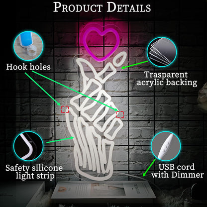 Love Heart Skull Neon Signs, USB Powered Dimmable Led Neon Lights for Home Wall Decor Man Cave Gaming Room Bar Party Birthday Gifts