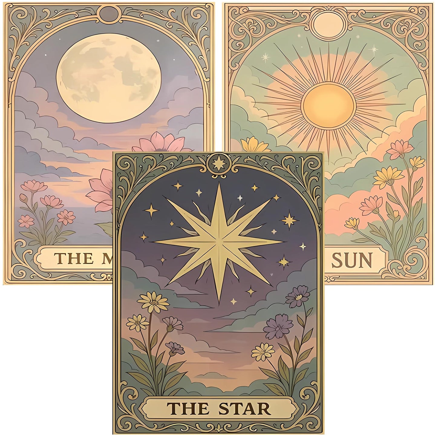 Zythron 3 Pack Tarot Diamond Art Kits for Adults,Sun Moon Star Diamond Painting Kits for Adults Beginner DIY 5D Full Drill Gem Art Painting Kit for Home Wall Decor Gifts 12x16 in