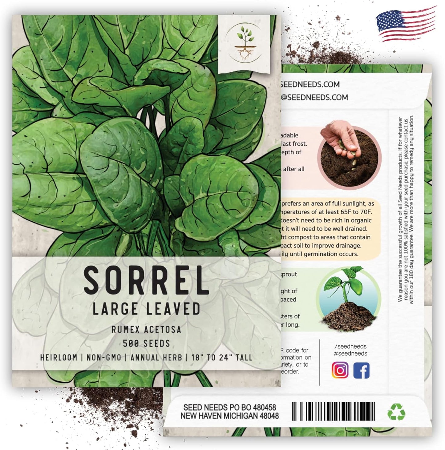 (2 Packs) Seed Needs Large Leaf Sorrel Seeds for Planting - Heirloom Non-GMO & Untreated Medicinal or Culinary Herb