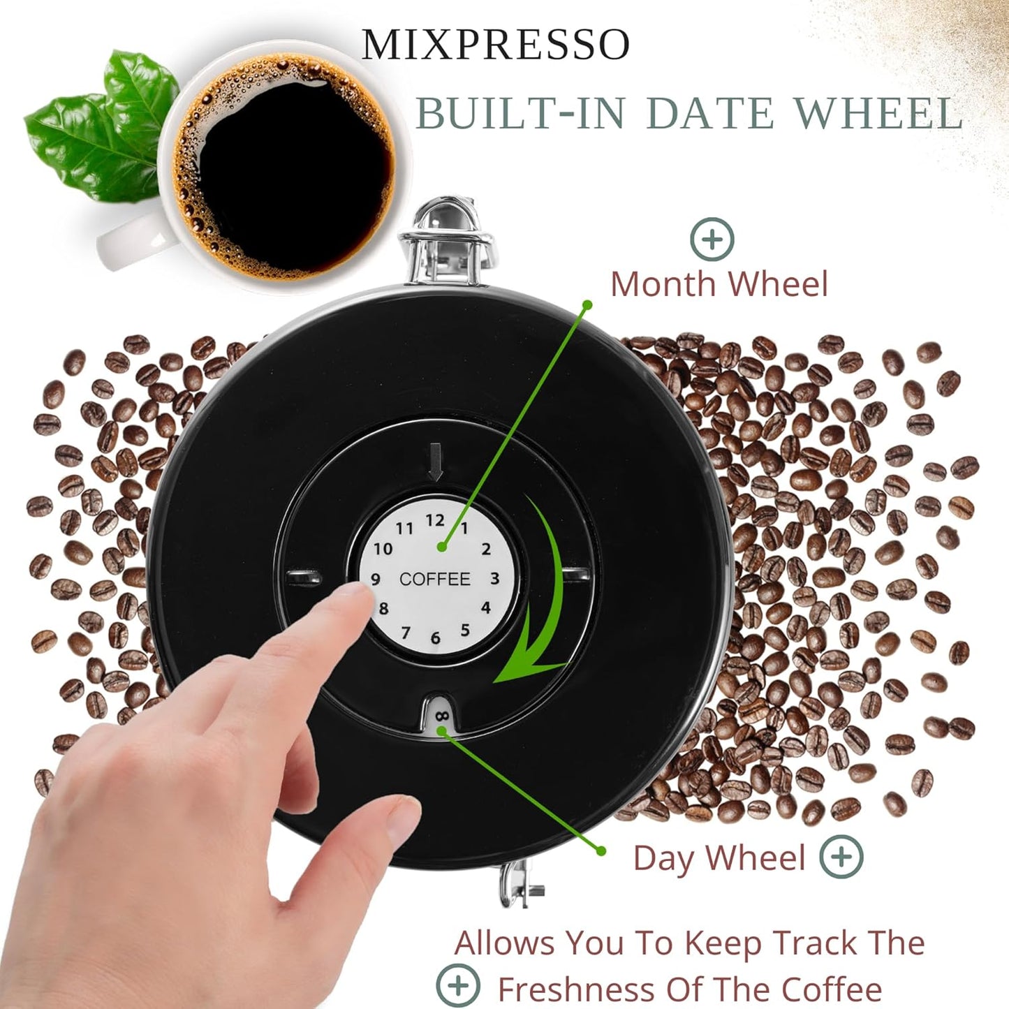 Mixpresso 16 Oz Red Coffee Canister, Stainless Steel Airtight Container with Date Tracker, Vacuum Sealed