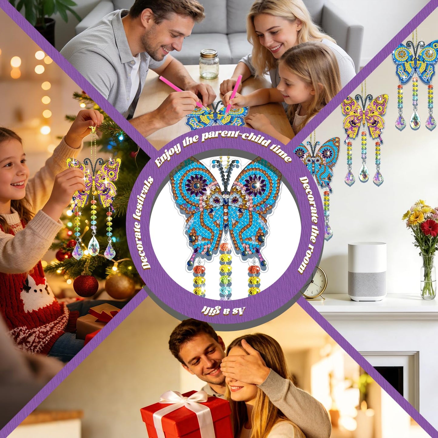 Leatrice 3PCS Butterfly Diamond Art Kits Suncatcher 5D Small Diamond Painting Pendant Gem Art Dots Easy DIY Crafts Ornament Double Sided Window Decor Gifts
