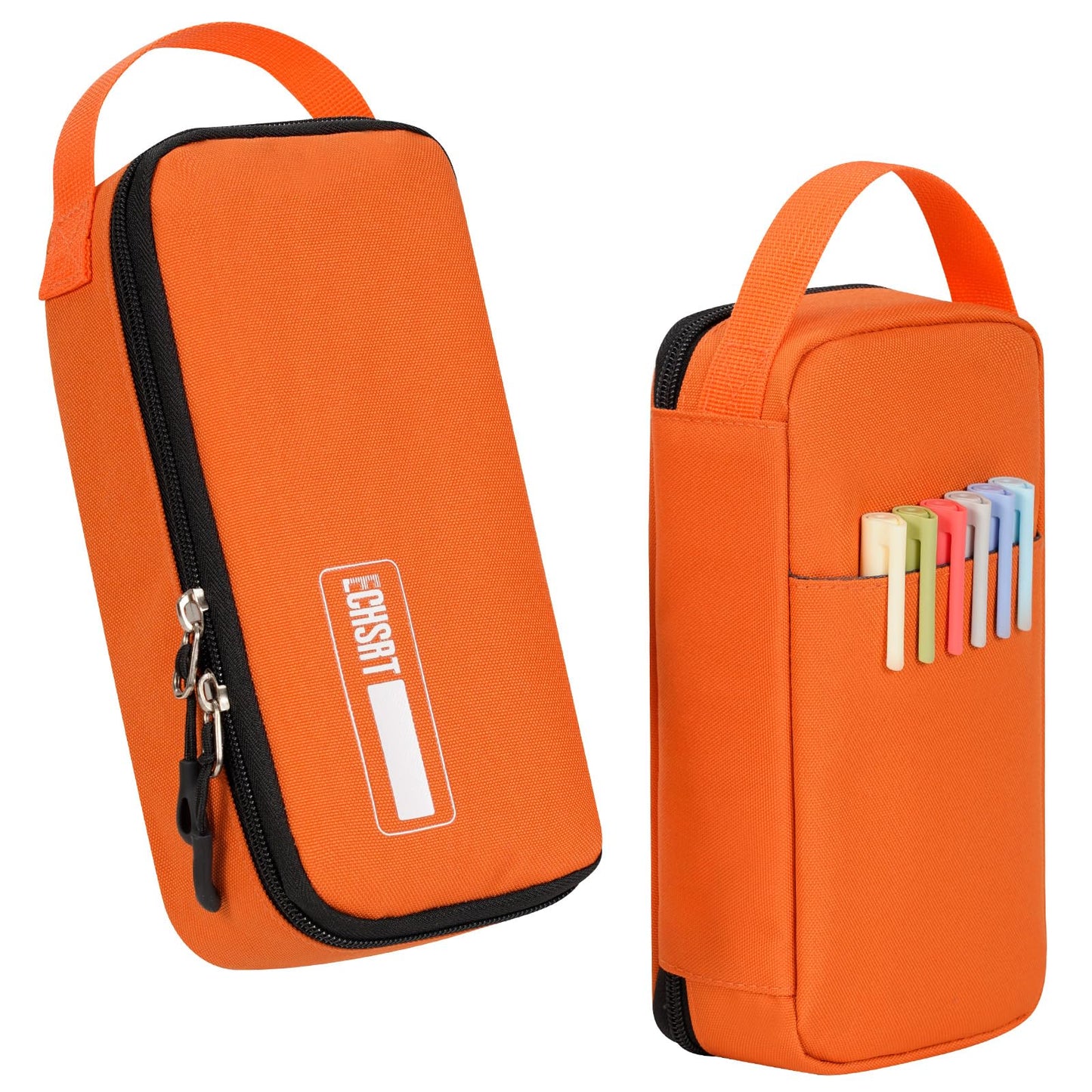 ECHSRT Big Pencil Case, Aesthetic Portable Zipper Pencil Bag with Hidden Pocket, Special Pouch for Men Women Adults, Stationery Organizer Pen Cases for Office Travel, Orange