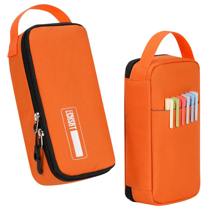 ECHSRT Big Pencil Case, Aesthetic Portable Zipper Pencil Bag with Hidden Pocket, Special Pouch for Men Women Adults, Stationery Organizer Pen Cases for Office Travel, Orange