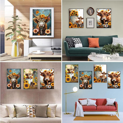 EWJRNSF 5D Diamond Painting Kits for Adults Beginners, Diamond Arts Kits Diamond Art Sets,Gem Painting Arts & Crafts Home Wall Decoration 11.8x15.7 Inches 4 Pack Highland Cow