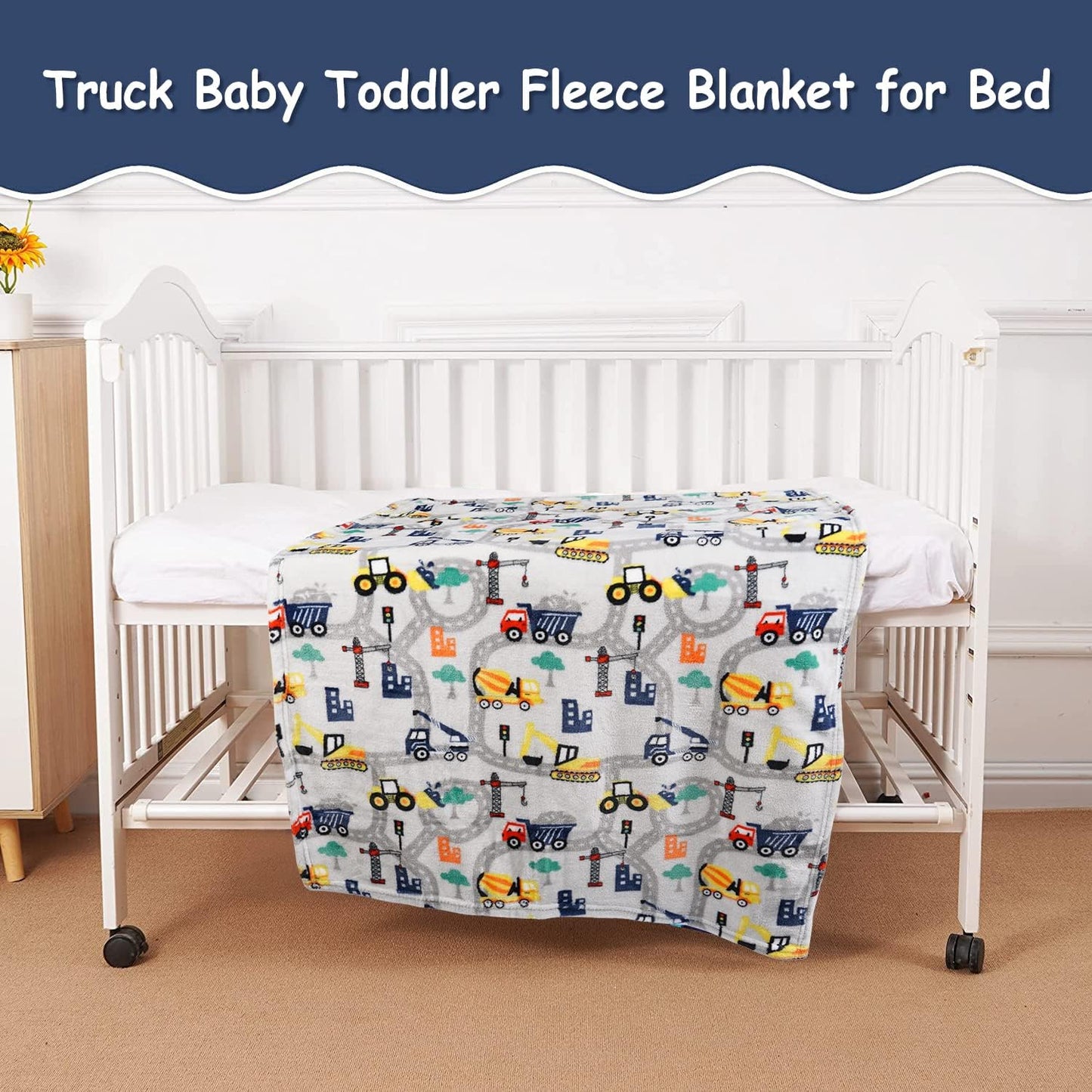 Cozy 30x40 Inch Softan Truck Blanket for Babies, Kids Throw Blanket for Boys and Girls Soft Flannel, Cute Truck Blanket