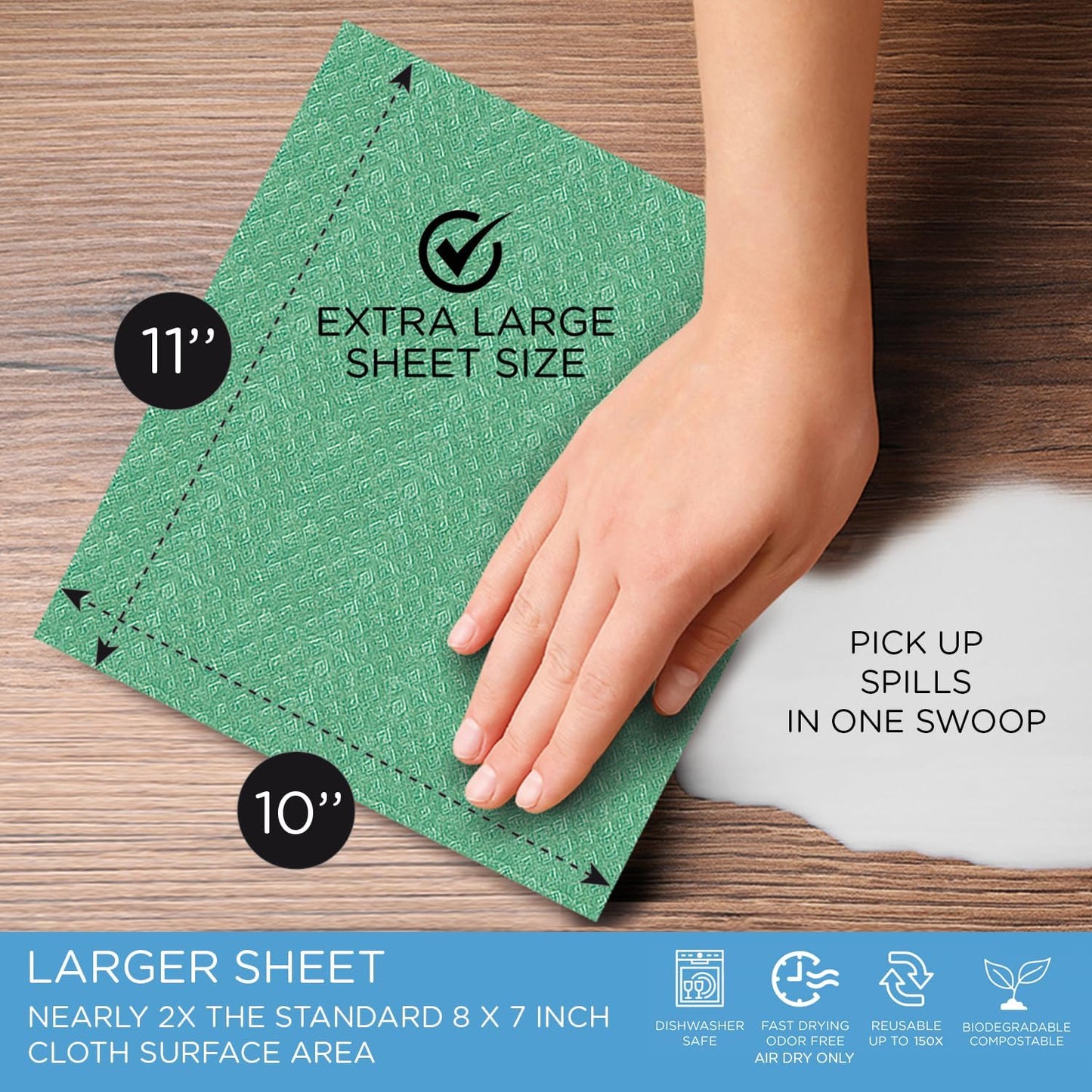 12 11" 10", Swedish Dishcloths for Kitchen XL, Sheet Roll, Biodegradable & Compostable, Reusable Paper Towel Cleaning