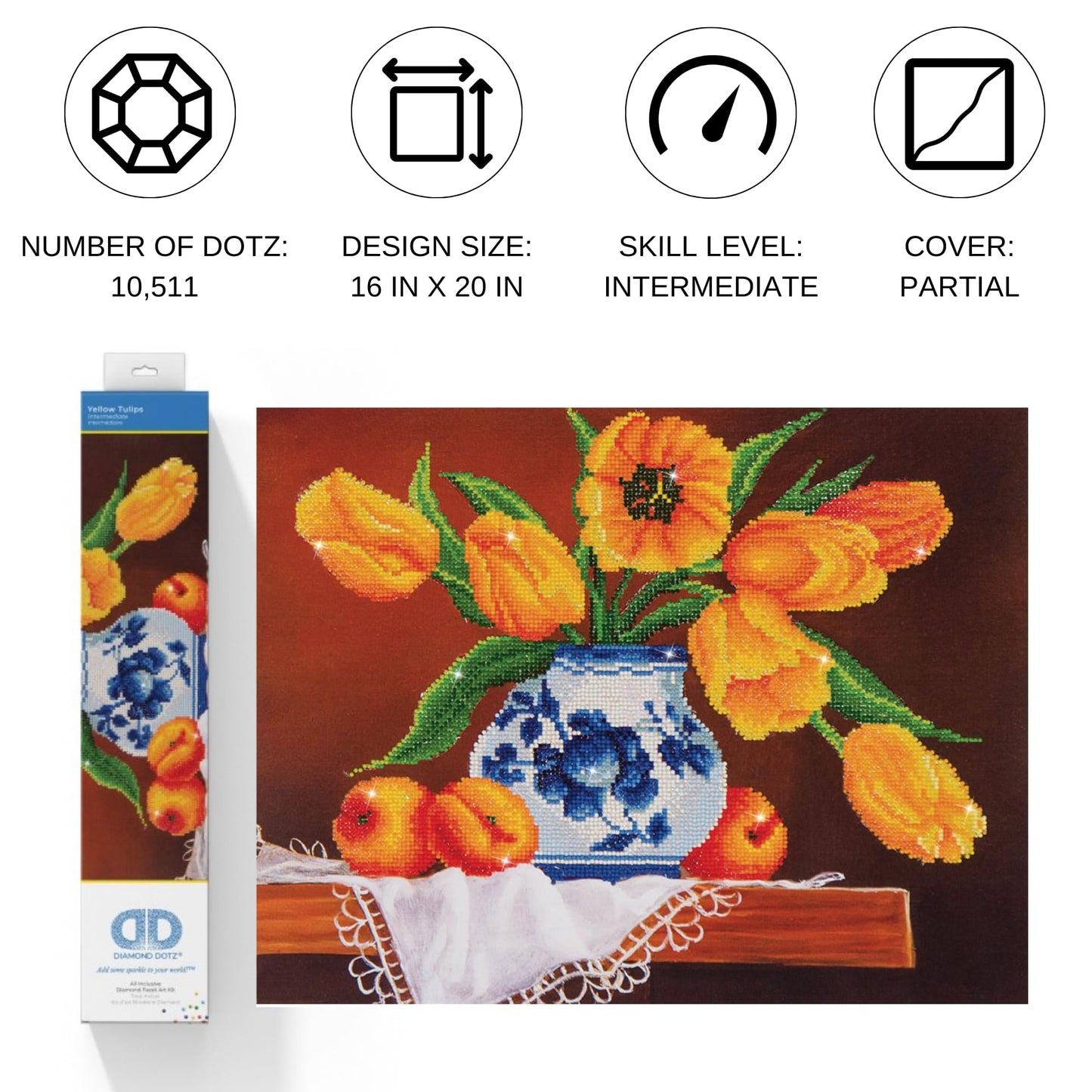 DIAMOND DOTZ Yellow Tulips Partial Drill Round Dotz Diamond Painting Kit for Adults, 16''x20''