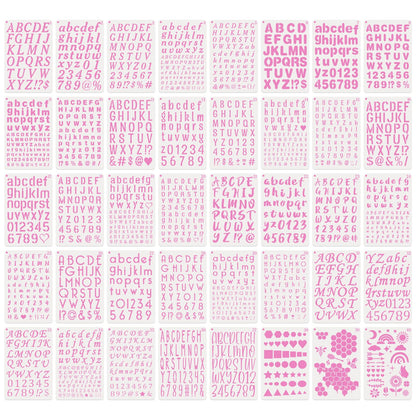 BAMIDELE Letter and Number Stencils for Painting - 40 PCS Small Alphabet Stencils (1, 0.75, 0.5, 0.35 Inch) for Crafts, Wood, Cakes - Reusable Plastic Bullet Journaling Letter Stencil (7.5 x 5 Inch)