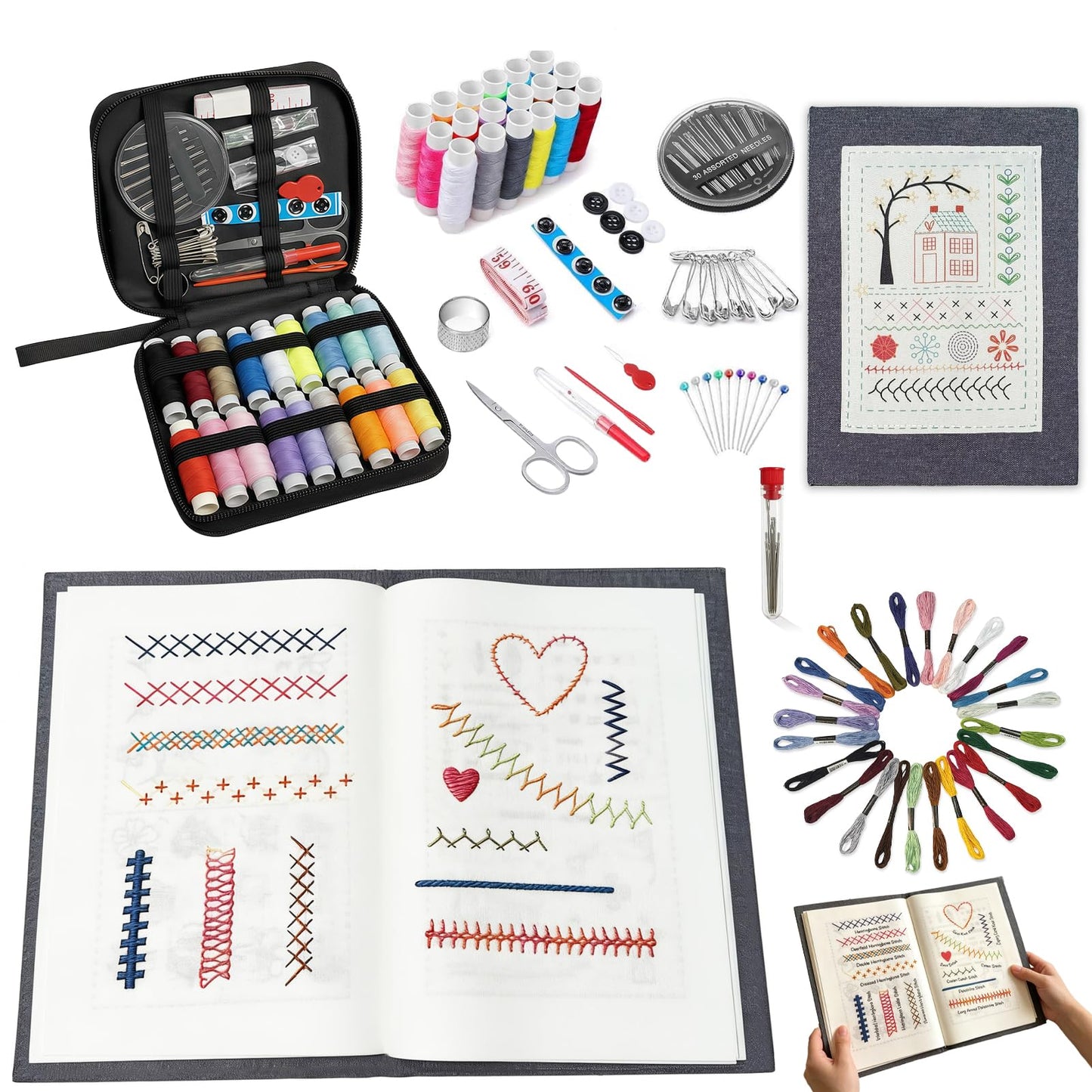 EVOCKAY 2026 Embroidery Stitch Book Kit - Versatile Sewing Box for Cross Stitch, Craft, and Punch Needle Projects - Perfect for Adults and Machine Embroidery Enthusiasts