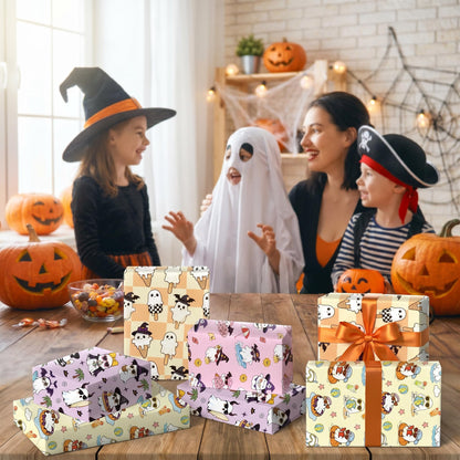 Summer Ghost Wrapping Paper for Kids, 12 Sheets Cute Beach Halloween Wrapping Paper, Kawaii Pastel Spooky Surf Ice Cream & Tropical Designs for Birthday Summer Holiday Party Decor, 19.7 x 27.6 Inch