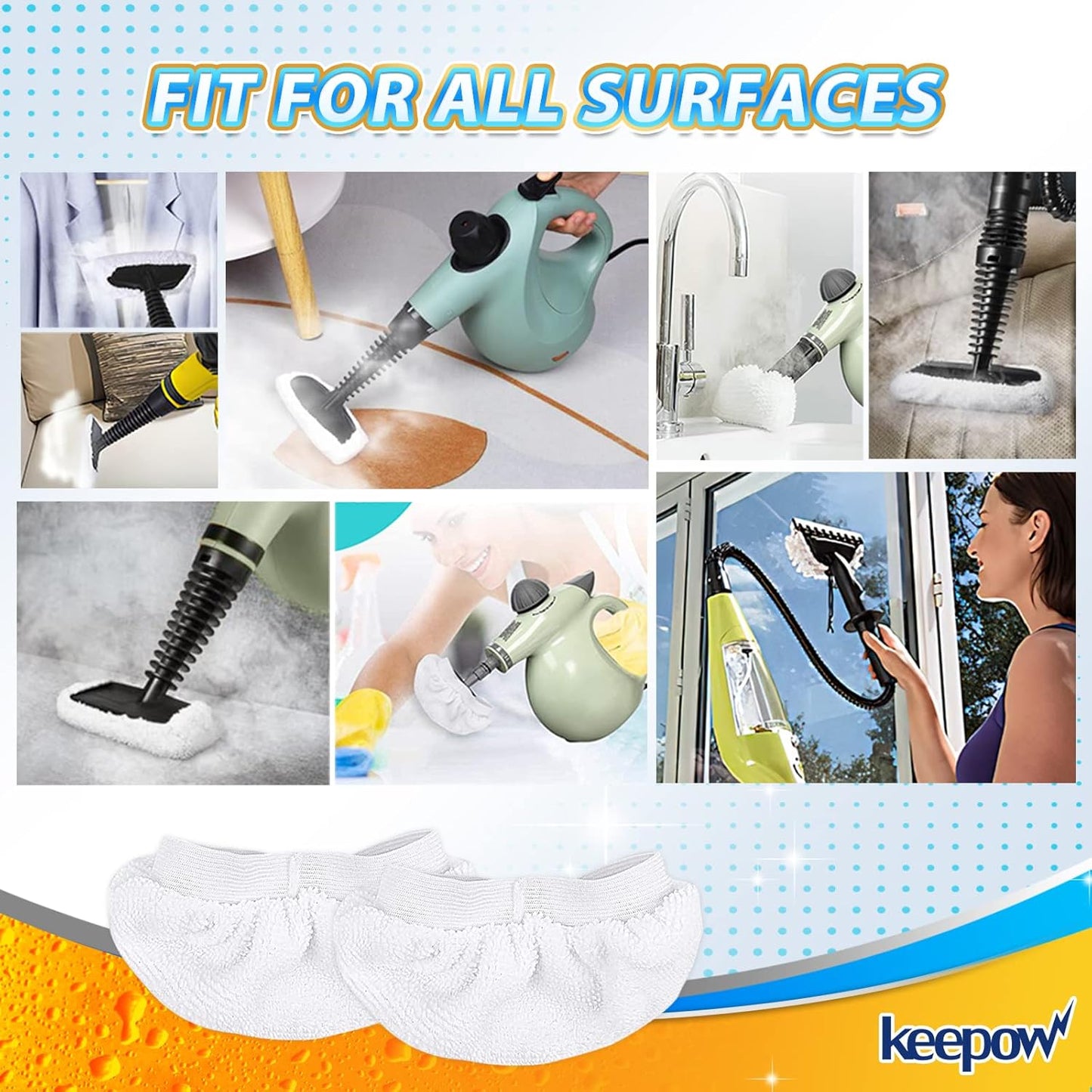 12 Pack KEEPOW Universal Microfiber Cloths for Handheld Steam Cleaner Attachments Compatible with Bissell Steam Shot