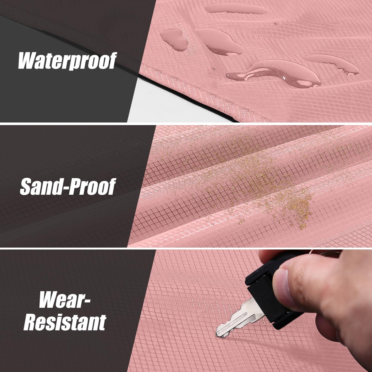 Odoland Beach Picnic Blanket, 43.3" x 27.5" SandProof Waterproof Outdoor Pocket Blanket with Portable Bag, Foldable Lightweight Sand Free Beach Mat for 1 People Hiking, Camping, Travel, Pink