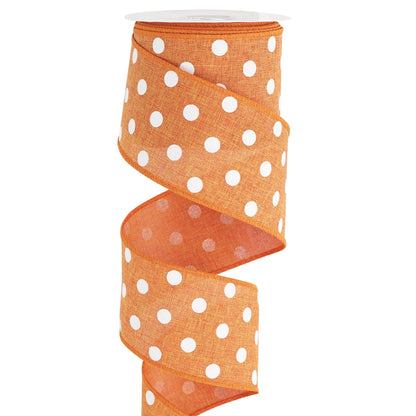 HUIHUANG Orange Polka Dot Wired Ribbon, 2.5 Inch X 10 Yards - Orange and White Dot With Wire Edge for Crafts, Fall Wreath Supplies, Gift Wrapping, Basket Bows, and Decor