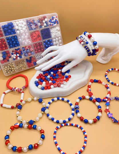 1461Pcs Red White Blue Beads for Bracelet Making Kit 4th of July Patriotic Beads for Jewelry Making Independence Day Clay Stars Acrylic Pearl Letter Bead with America Flag Heart Hat Pendant Charms