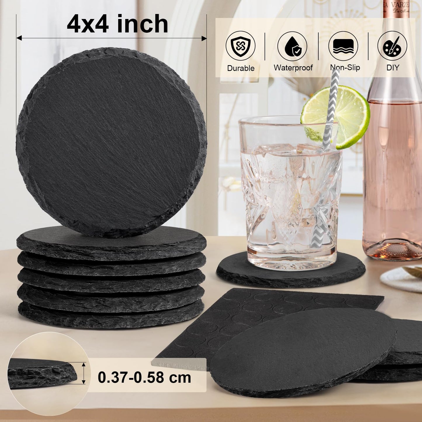 36 PCS Black Slate Stone Coasters Bulk, MAPRIAL Laser Engraving Blanks Material, 18 PCS Square, 18 PCS Round for Engraver, Drinks, DIY Project,Gifts