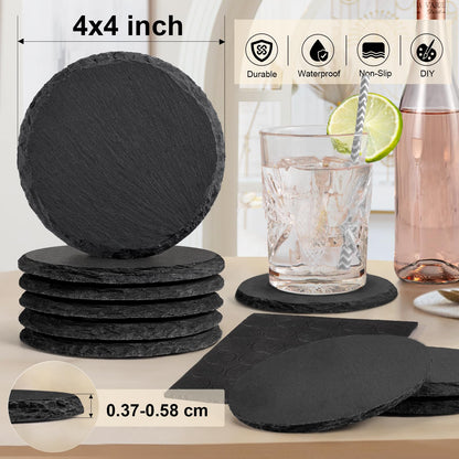 36 PCS Black Slate Stone Coasters Bulk, MAPRIAL Laser Engraving Blanks Material, 18 PCS Square, 18 PCS Round for Engraver, Drinks, DIY Project,Gifts