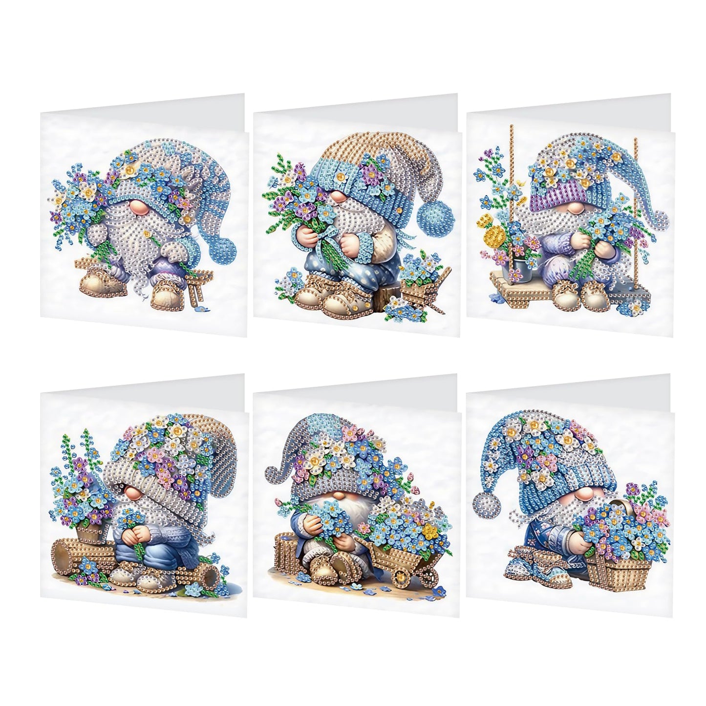 JISHSHAY 6 PCS Gnome Diamond Painting Greeting Cards Flower Diamond Art Birthday Cards with Envelopes Gem Painting Mosaic Kits for Adults, for Anniversary Valentine Thank You Graduation All Occasion
