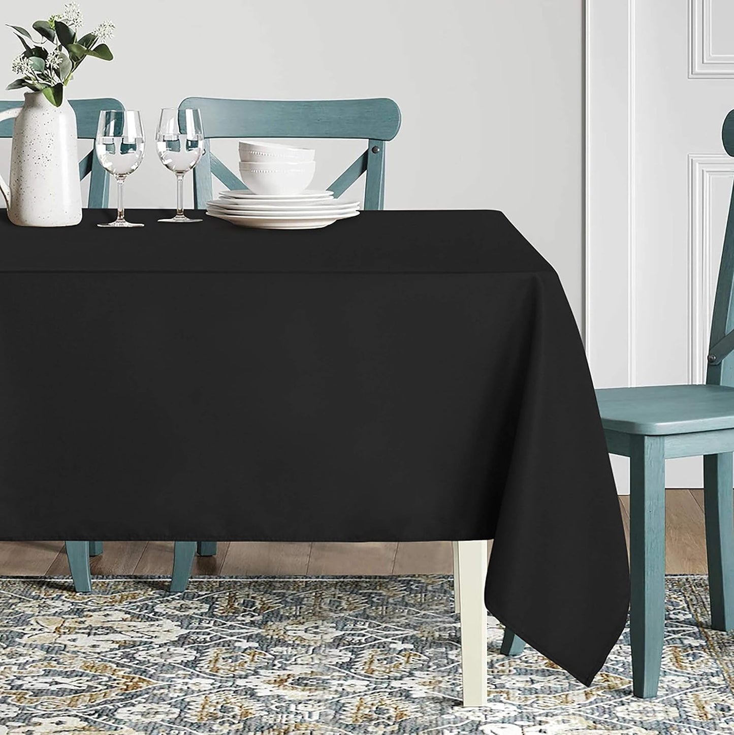 sancua Rectangle Tablecloth, 60 x 84 Inch, Stain and Wrinkle Resistant Washable Polyester for Dining