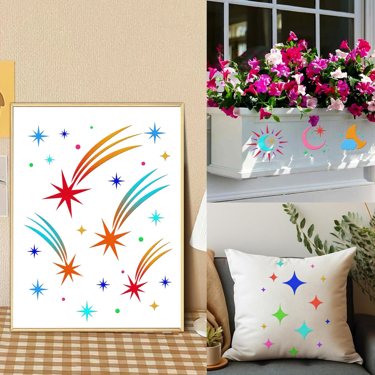 18 PCS Large Star Stencil for Painting Reusable Paint Stencils for Walls Twinkle Star Wall Drawing Stencils for Painting on Wood Craft Canvas Fabric Home Decoration