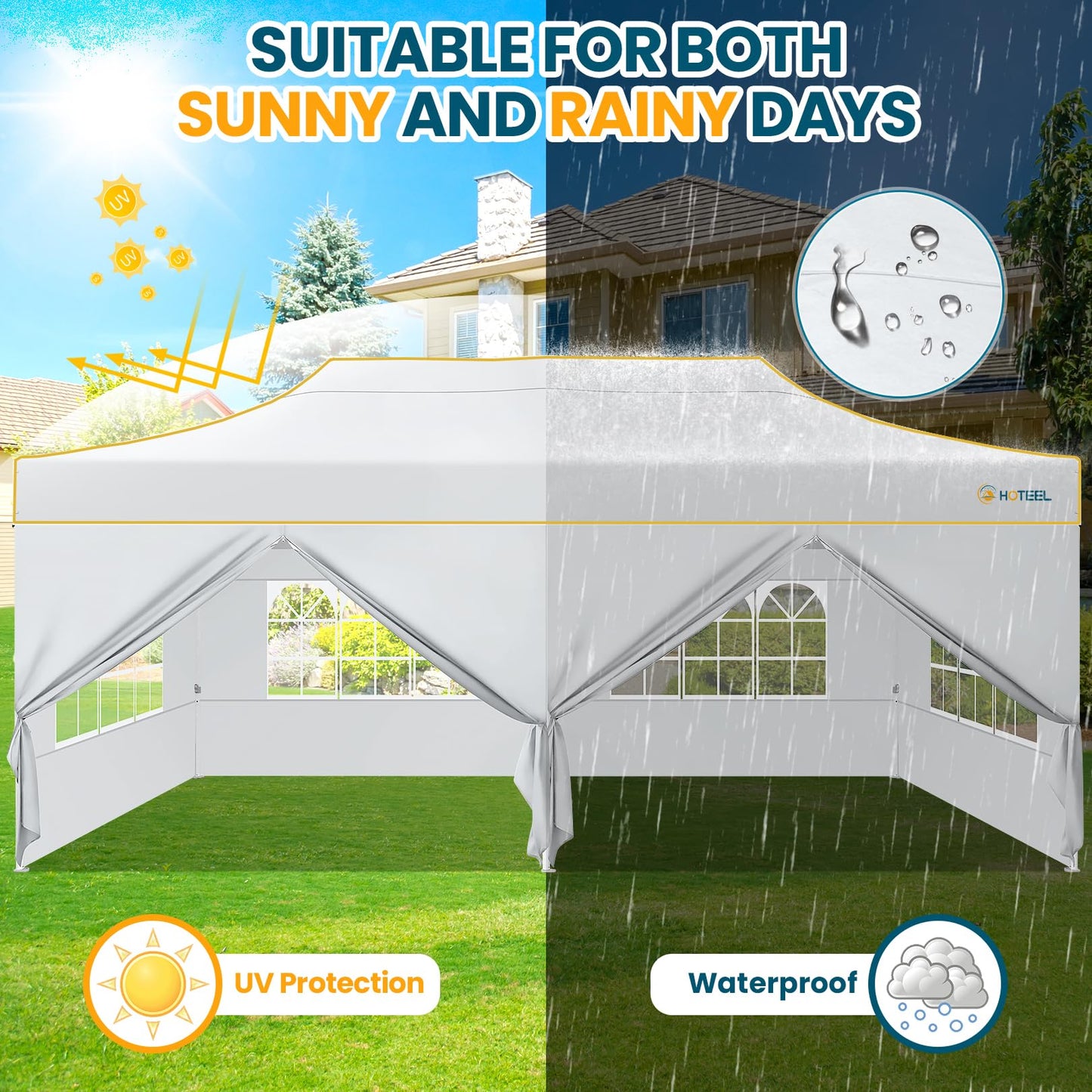 Hoteel 10x20 Pop Up Canopy Tent Heavy Duty with 6 Sidewalls, Waterproof Party Tent, Easy Set-up Commercial Instant Tents with Roller Bag & Sandbags, Hexagonal Leg (1-Year Warranty)