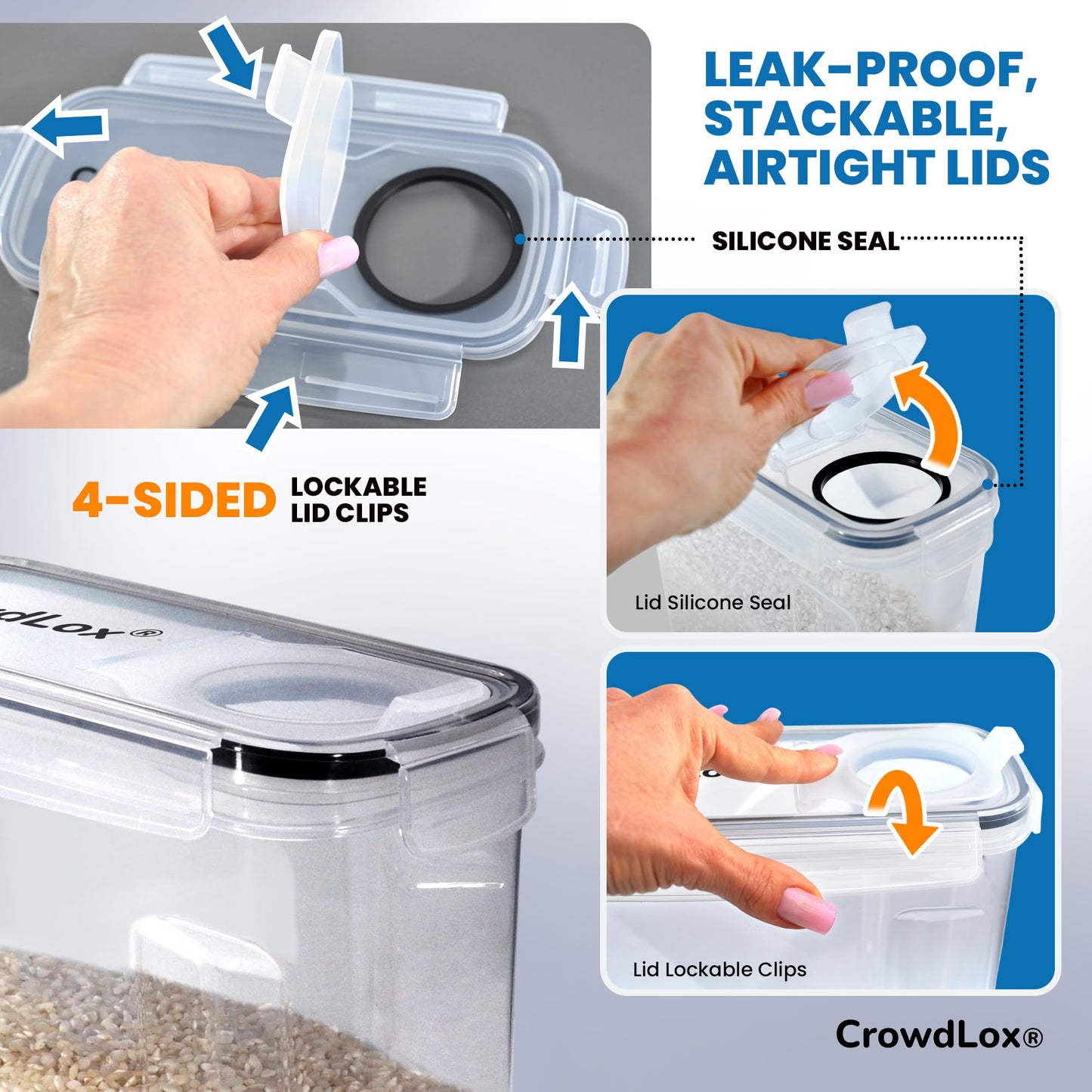 CrowdLox Cereal Storage Containers 4L Food Grade and BPA Free Sets with Lids Kitchen Storage & Organisation Food Containers Large Kitchen Organiser for Cornflakes (Single Unit)