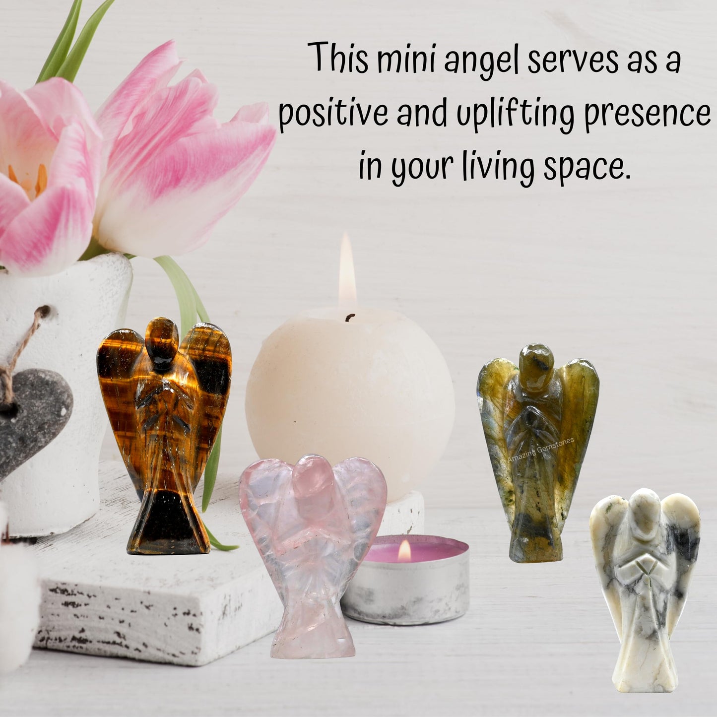 Amazing Gemstone Crystal Angel Figurines Bulk Set for Meditation Crystal Grid Gift - Wholesale Bulk Crystals and Healing Stones Premium Gemstones for Protection and Healing Energy - Pack of 5
