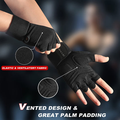 Workout Gloves with Wrist Wrap Support, Weight Lifting Gloves with Full Palm Protection & Extra Grip for Men Women Gym Exercise, Fitness, Weightlifting, Pull ups