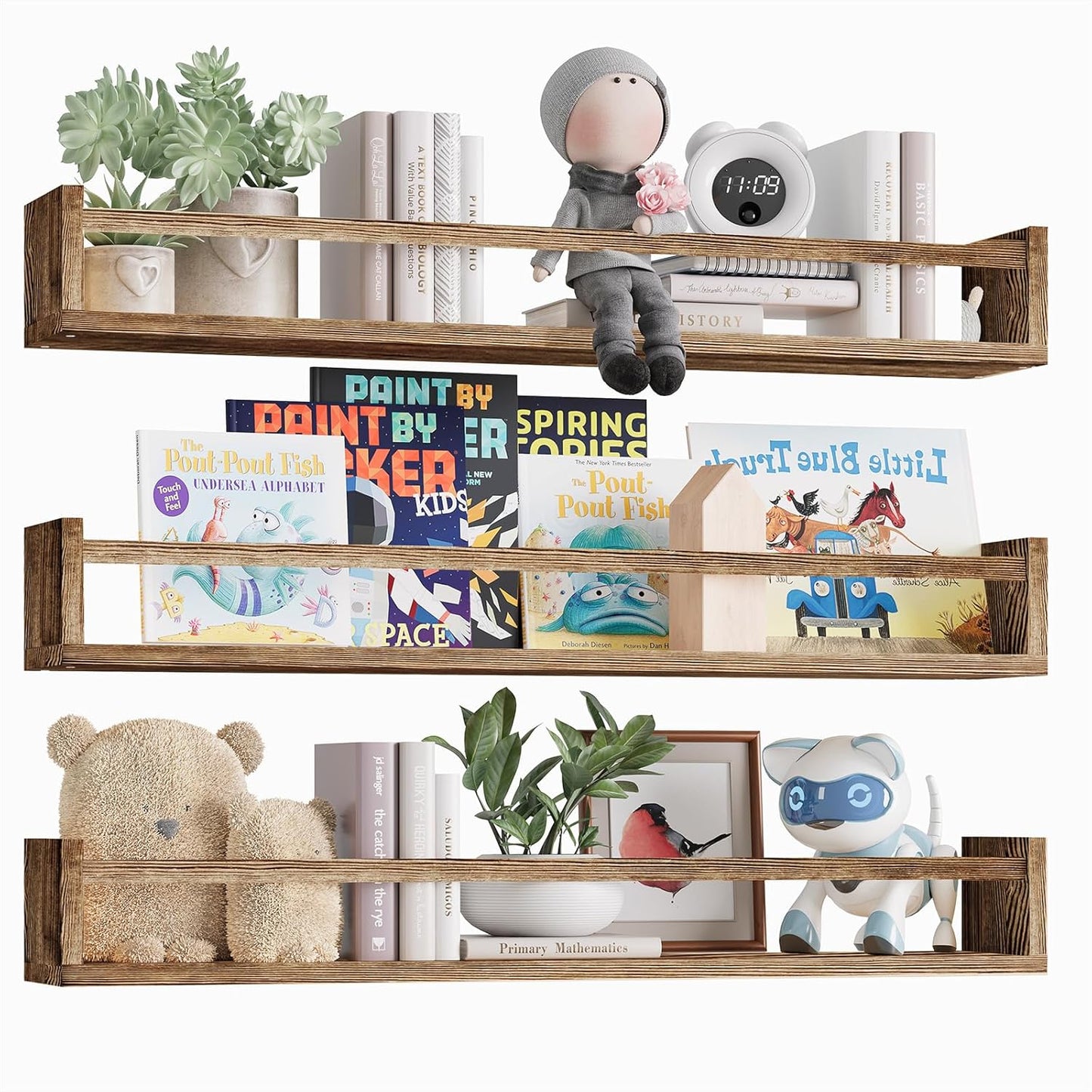 23.6 Inch Set 3, Fixwal Nursery Book Shelves for Kids Rooms, Floating Bookshelves for Wall of Baby Nursery Decor, Solid