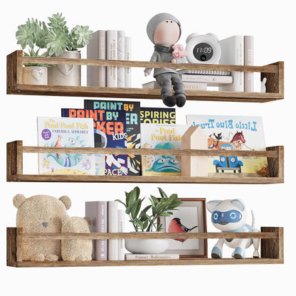 23.6 Inch Set 3, Fixwal Nursery Book Shelves for Kids Rooms, Floating Bookshelves for Wall of Baby Nursery Decor, Solid