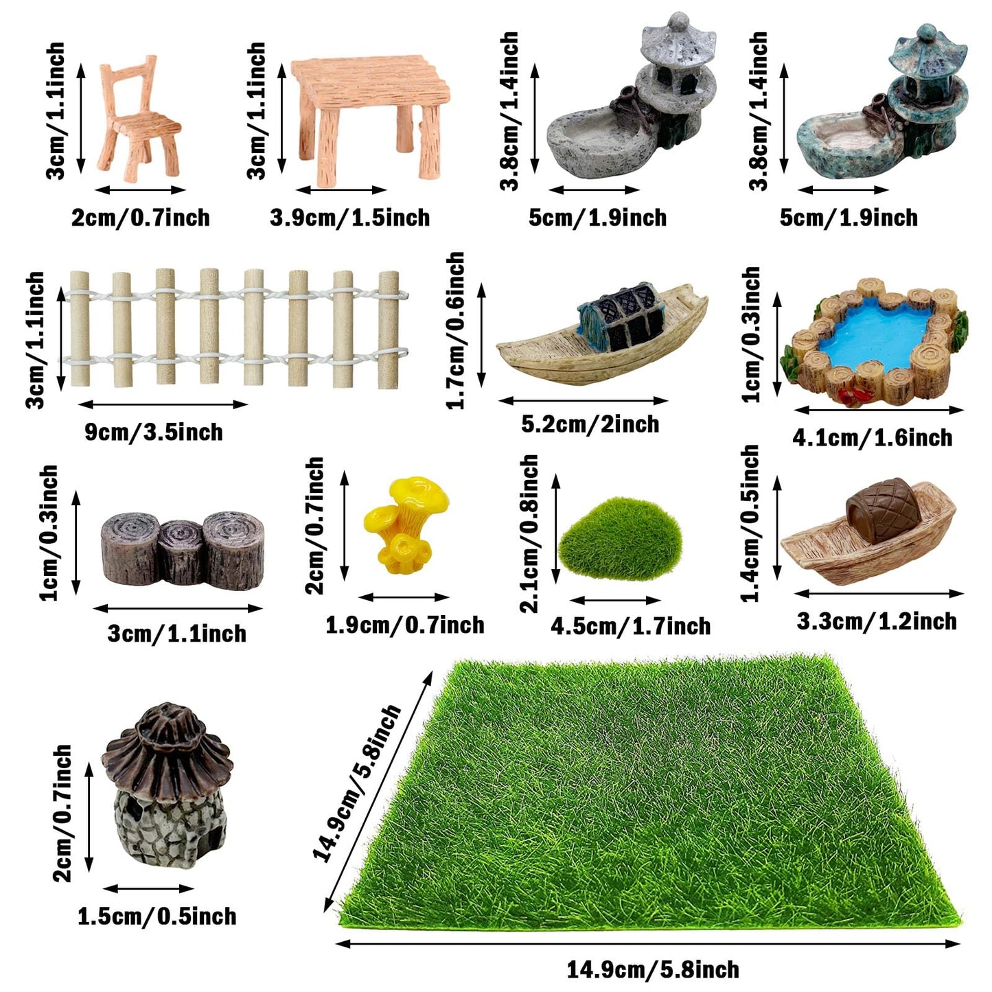 Cayway Outdoor Fairy Garden Miniatures Mini Zen Garden Accessories, Artificial Garden Grass, Model Trees, Mini Garden Ornaments, Bonsai Decorative Craft Tools Kit
