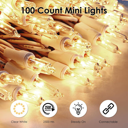 2 50 Count Meteds Christmas Lights PCS Clear Mini Lights White Wire UL Certified Connectable Warm White String Lights