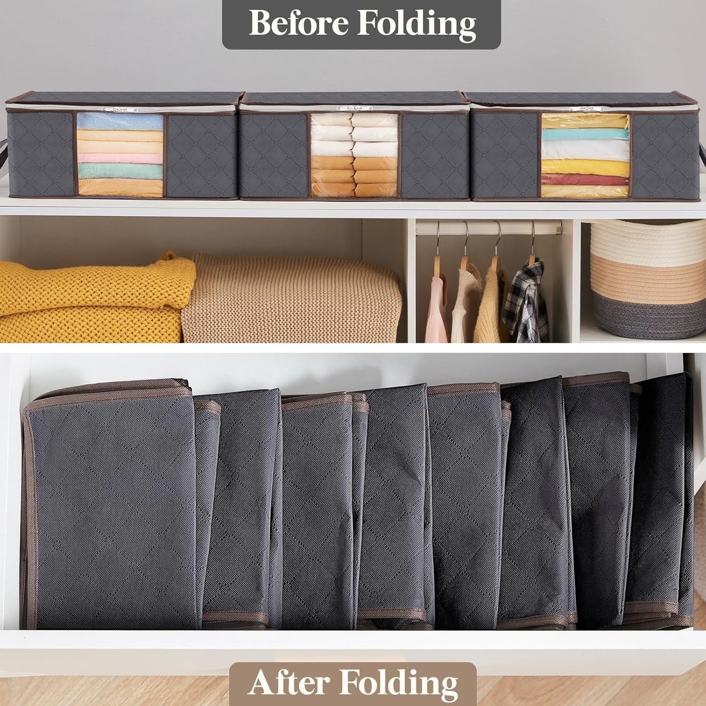 Lifewit 3 Pack Clothes Storage Bag, Foldable Storage Bin Closet Organizer with Clear Window, Sturdy Fabric for