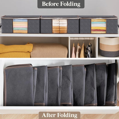 Lifewit 3 Pack Clothes Storage Bag, Foldable Storage Bin Closet Organizer with Clear Window, Sturdy Fabric for
