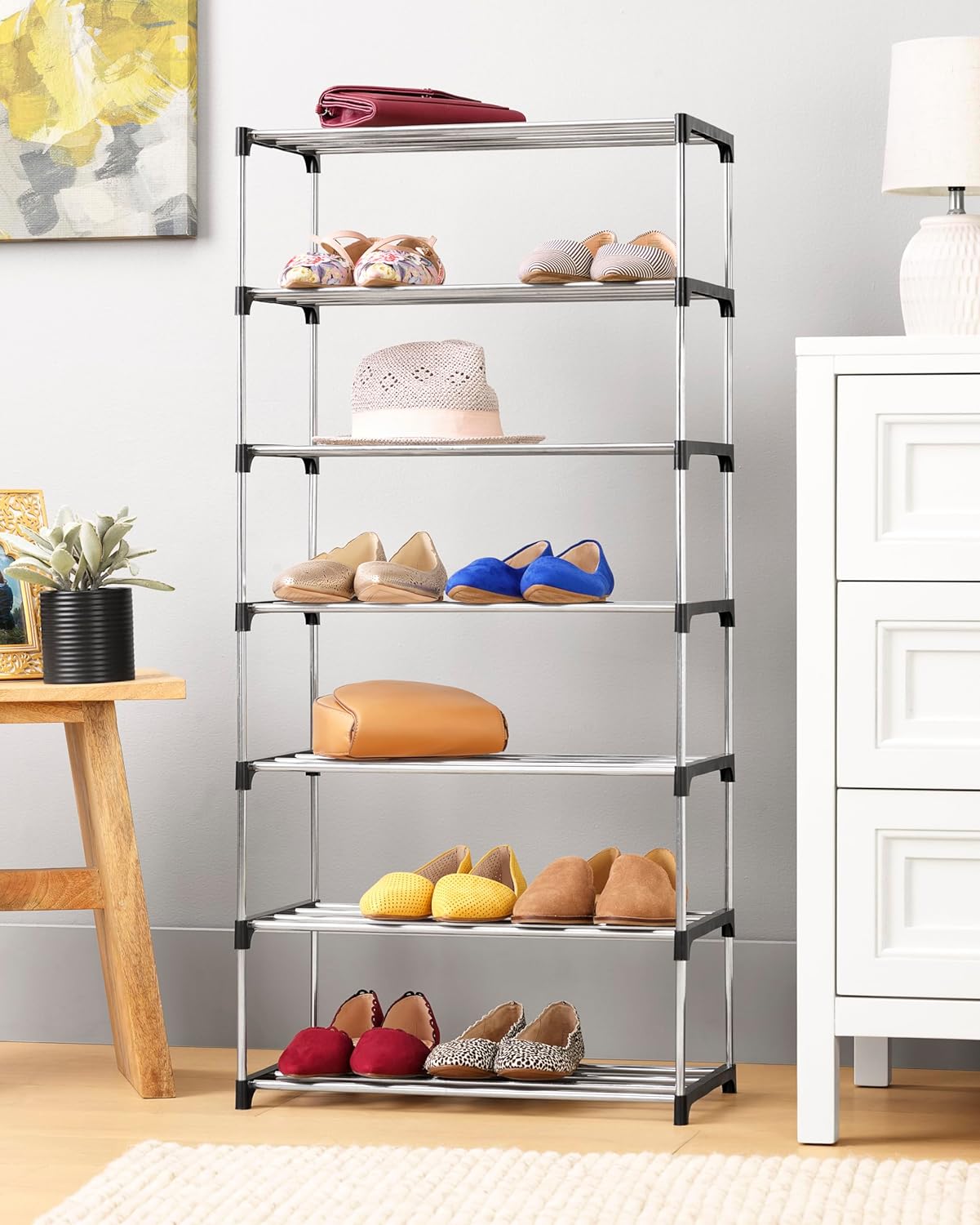 7-Tier 14 Whitmor Shoe Rack - Small Space Solution - Store up to Pairs of Shoes - Organize Shoes & Accessories - Chrome