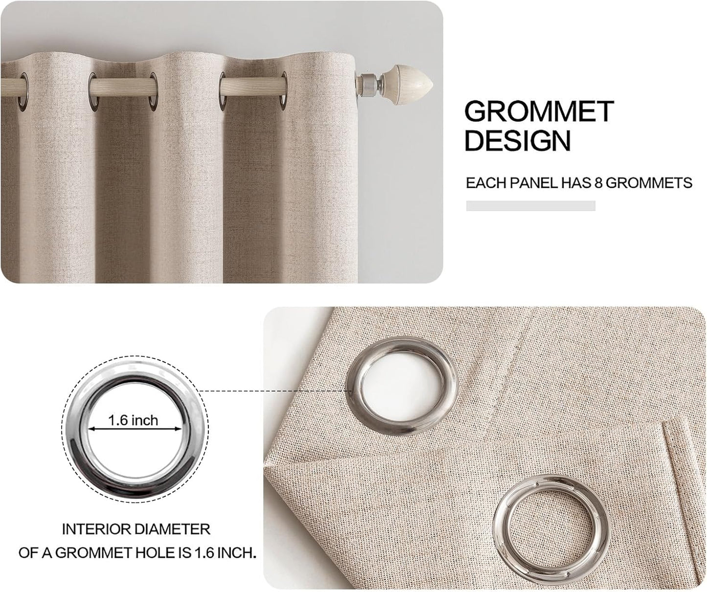 MIULEE 100% Blackout Linen Texture Curtains - Thermal Insulated Natural Beige Drapes | 42 x 84 Inches (2 Panels)