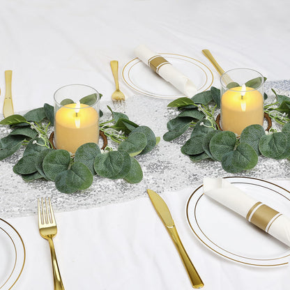 Tobilu 4 Pcs Candle Rings Wreaths with LED Candles - Eucalyptus Candle Rings Greenery Artificial Eucalyptus Leaves Pillar Holder for Wedding Centerpieces Home Table Party Decor
