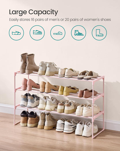 3-Tier 16-20 11.8 36.2 21.7 Inches, ULSA303S01 SONGMICS Shoe Rack, Shoe Organizer, Metal Storage Shelf, Upright